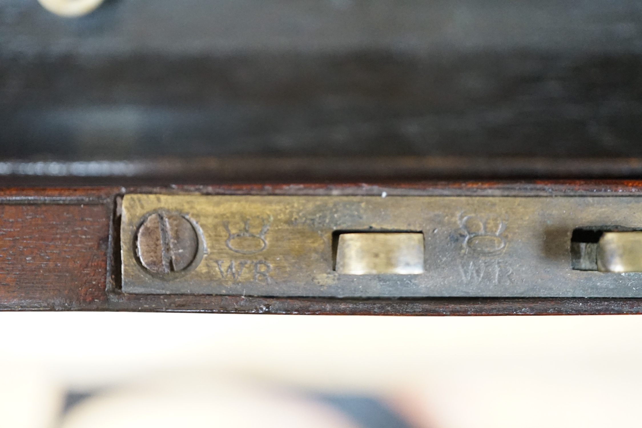 A Victorian brass bound mahogany writing slope, 45cm wide